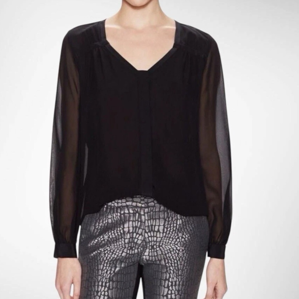 Diane Von Furstenberg Black Sheer Long-Sleeve Blouse